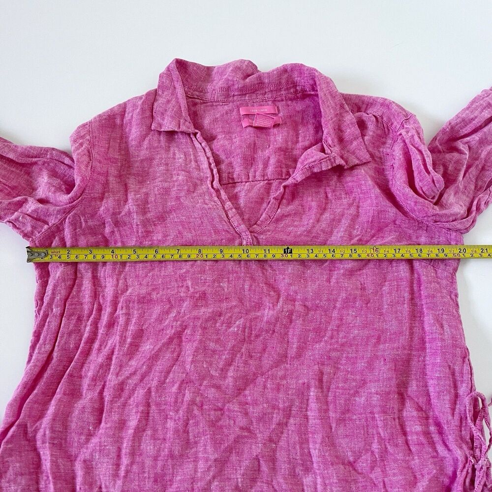 Isaac Mizrahi Linen Top Shirt Blouse 3/4 Sleeve Tie Side Tunic Pink M Medium - Picture 14 of 16